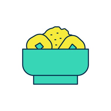 Beyaz arkaplanda izole edilmiş Chow mein tabağı simgesi. Asya yemekleri. Vektör