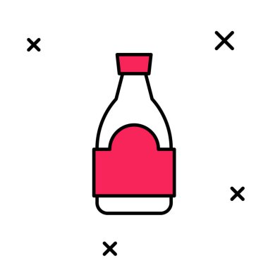 Beyaz arka planda izole edilmiş ana hatlı Soya sosu şişesi ikonu. Vektör