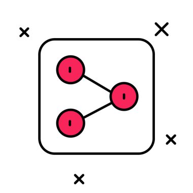 Doldurulmuş paylaşım simgesi beyaz arkaplanda izole edildi. Paylaş, paylaş, iletişim piktogramı, sosyal medya, bağlantı, ağ. Vektör