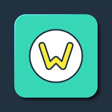 Doldurulmuş Pusula kuzey simgesi mavi arkaplanda izole edildi. Rüzgâr yön bulma sembolü. Rüzgar gül işareti. Turkuaz kare düğme. Vektör