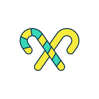 Beyaz arka planda izole edilmiş çizgili çizgili Noel şekeri ikonu. Mutlu Noeller ve mutlu yıllar. Vektör