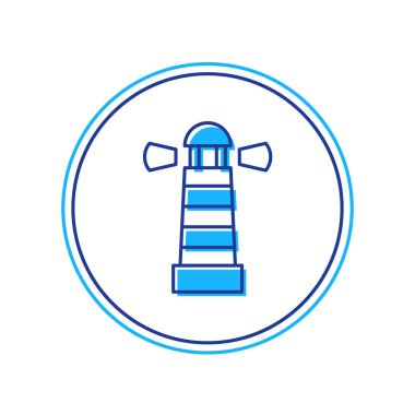 Beyaz arkaplanda izole edilmiş ana hatlı deniz feneri simgesi. Vektör