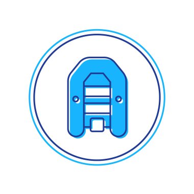 Beyaz arka planda izole edilmiş dıştaki motor ikonu ile doldurulmuş şişme bot. Vektör