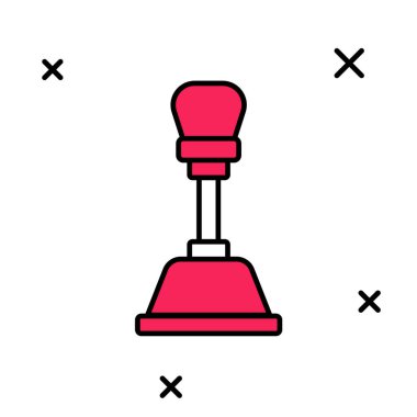 Doldurulmuş ana hatlı vites değiştirici simgesi beyaz arkaplanda izole edildi. Elle iletim simgesi. Vektör