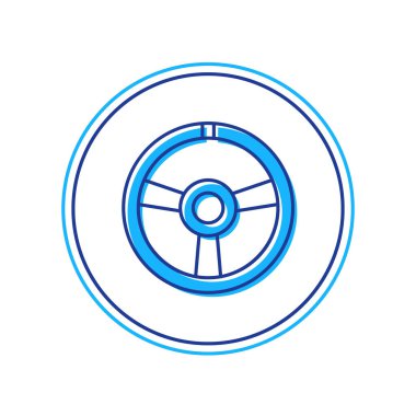 Beyaz arka planda izole edilmiş ana hatlı yarış direksiyon ikonu. Araba tekeri ikonu. Vektör