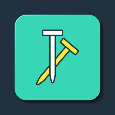 Doldurulmuş metal çivi simgesi mavi arkaplanda izole edildi. Turkuaz kare düğme. Vektör