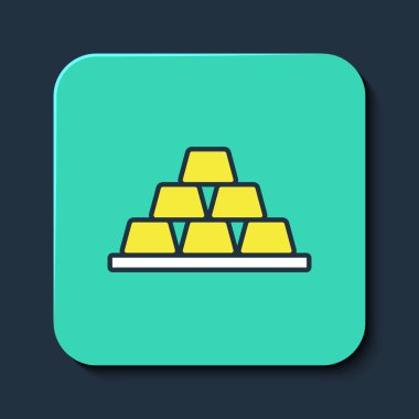 Doldurulmuş altın çubuk simgesi mavi arkaplanda izole edildi. Bankacılık işi konsepti. Turkuaz kare düğme. Vektör