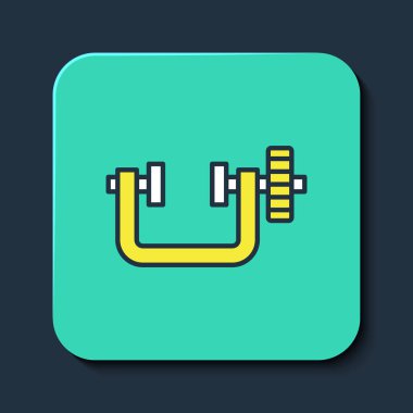 Mavi arkaplanda kenetlenmiş klemp ve vida aracı simgesi izole edildi. Çilingir aleti. Turkuaz kare düğme. Vektör