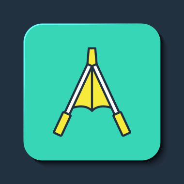 Doldurulmuş hava üfleyici körüğü simgesi mavi arkaplanda izole edildi. Turkuaz kare düğme. Vektör