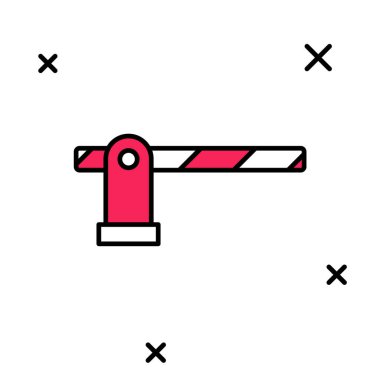 Beyaz arka planda izole edilmiş ana hatlı park aracı bariyeri simgesi. Sokak durağı sınırı. Vektör