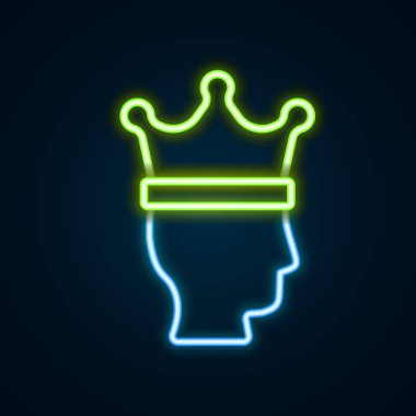 Parlayan neon hattı King Crown simgesi siyah arka planda izole edildi. Renkli taslak konsepti. Vektör