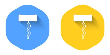 Beyaz şarap tirbuşon simgesi uzun gölge arkaplanı ile izole edilmiş. Çember düğmesi. Vektör