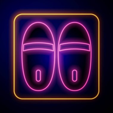 Parlayan neon terlik simgesi siyah arkaplanda izole edildi. Parmak arası terlik işareti. Vektör