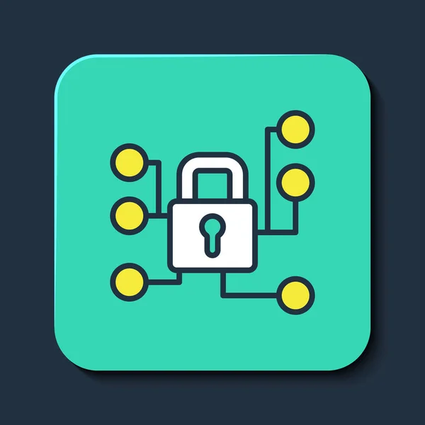 Filled Outline Cyber Security Icon Isolated Blue Background Closed Padlock — Stock Vector
