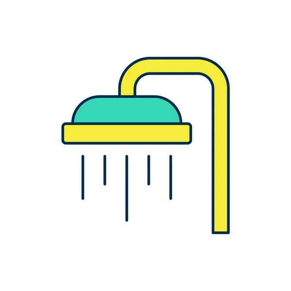 Filled Outline Shower Head Water Drops Flowing Icon Isolated White — Stock vektor