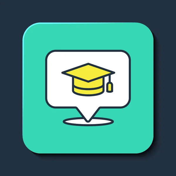 Filled Outline Graduation Cap Speech Bubble Icon Isolated Blue Background — 图库矢量图片