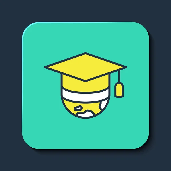 배경에 지구본 아이콘 Graduation Cap 교육의 온라인 청록색 Vector — 스톡 벡터