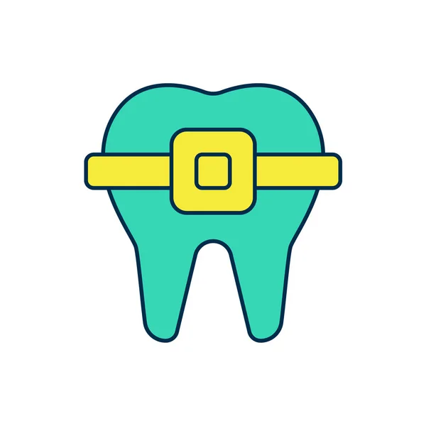 Gefüllte Umrisse Zähne Mit Zahnspange Symbol Isoliert Auf Weißem Hintergrund — Stockvektor