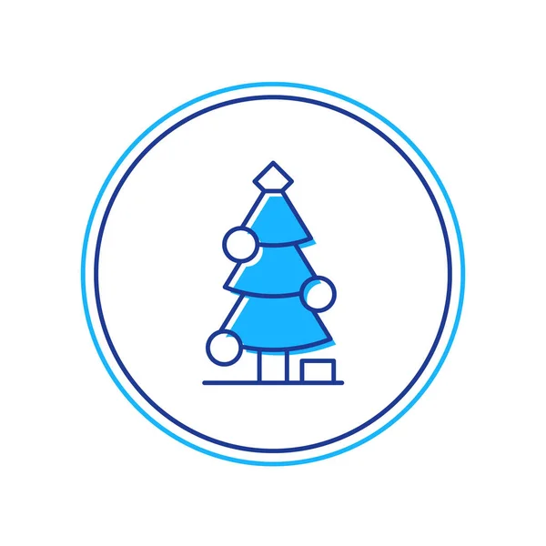 フルアウトライン白い背景に隔離された装飾アイコンを持つクリスマスツリー メリークリスマスとハッピーニューイヤー ベクトル — ストックベクタ