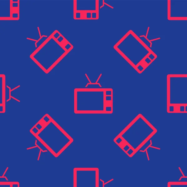 Rotes Retro Symbol Isoliert Nahtlose Muster Auf Blauem Hintergrund Fernsehzeichen — Stockvektor