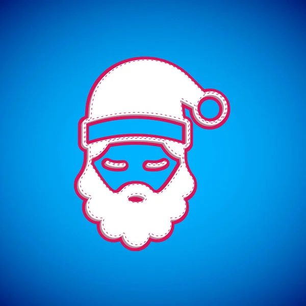 Bílý Santa Claus Klobouk Vousy Ikona Izolované Modrém Pozadí Veselé — Stockový vektor