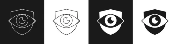 Nastavit Štíty Oční Ikony Izolované Černobílém Pozadí Zabezpečení Bezpečnost Ochrana — Stockový vektor