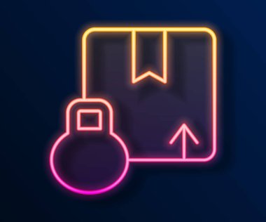 Parlayan neon çizgi karton kutu simgesi siyah arkaplanda izole edildi. Kutu, paket, paket işareti. Teslimat ve ambalaj. Vektör