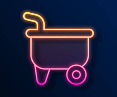 Parlayan neon hattı Wheelbarrow simgesi siyah arkaplanda izole edildi. Alet edevat. Tarım arabası tekerlek çiftliği. Vektör