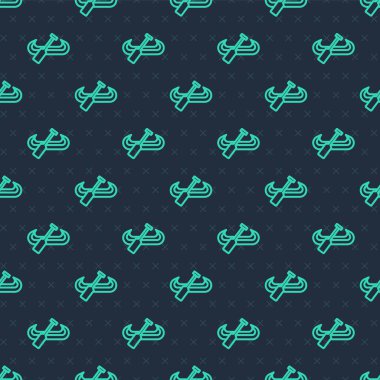 Yeşil çizgi kano ve kürek ikonu mavi arka planda izole edilmiş pürüzsüz desen. Balıkçılık ve turizm için kano. Açık hava aktiviteleri. Vektör