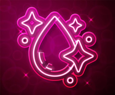 Parlayan neon hattı kırmızı zemin üzerinde su damlası simgesi izole edildi. Vektör