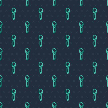 Yeşil çizgi kaşığı simgesi mavi arkaplanda pürüzsüz desen izole etti. Mutfak aletleri. Çatal bıçak seti. Vektör