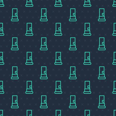 Yeşil çizgi kartuş simgesi mavi arkaplanda izole edilmiş kusursuz desen. Av tüfeği av tüfeği fişeği. Tüfek mermisi ikonu. Vektör