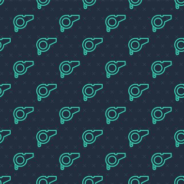 Yeşil çizgi Whistle simgesi mavi arkaplandaki kusursuz deseni izole etti. Hakem sembolü. Spor ve spor burcu. Vektör