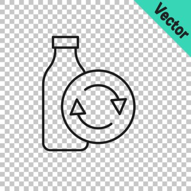 Siyah çizgi geri dönüşüm plastik şişe simgesi şeffaf arka planda izole. Vektör