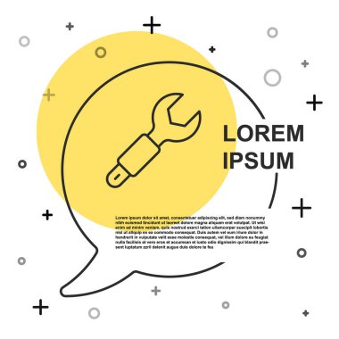 Siyah çizgi anahtarı simgesi beyaz arkaplanda izole edildi. Anahtar tamir aleti. Servis aracı sembolü. Rastgele dinamik şekiller. Vektör