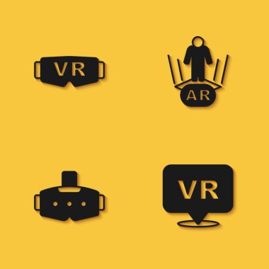 Sanal gerçeklik gözlüklerini ve Uzatılmış AR simgesini uzun gölgeli ayarla. Vektör