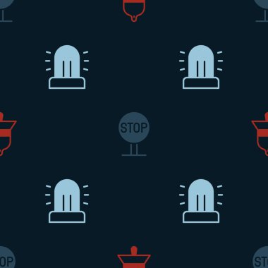 Tren istasyonu zilini, dur işaretini ve Flasher sirenini kusursuz desende ayarla. Vektör