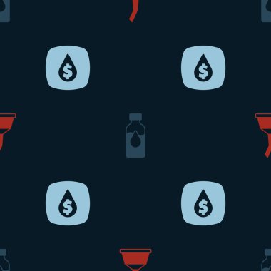 Motor yağı, petrol test tüpü için teneke kutuyu ayarlayın ve dolar sembolüyle kusursuz bir desen oluşturun. Vektör