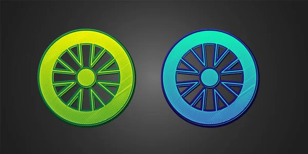 Grön Och Blå Legering Hjul För Bil Ikon Isolerad Svart — Stock vektor