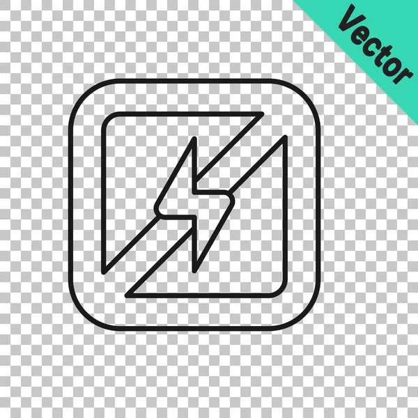 Schwarze Linie Kein Blitz Symbol Auf Transparentem Hintergrund Kein Strom — Stockvektor