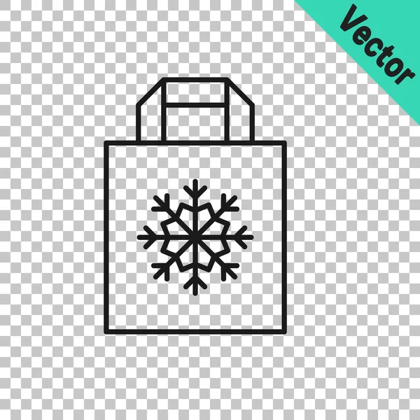 Black Line Weihnachtspapier Einkaufstasche Mit Schneeflockensymbol Isoliert Auf Transparentem Hintergrund — Stockvektor