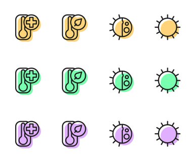 Hat çizgisi, gece döngüsü, termometre ve güneş ikonu. Vektör