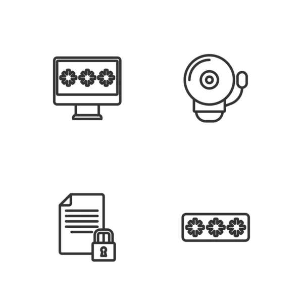 Stel Lijn Wachtwoordbeveiliging Document Slot Monitor Met Wachtwoord Rinkelend Pictogram — Stockvector