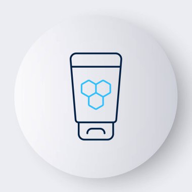 Beyaz zemin üzerinde bal ikonu olan çizgi kozmetik tüpü. Doğal cilt bakımı. Renkli taslak konsepti. Vektör