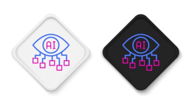 Beyaz arkaplanda izole edilmiş çizgi bilgisayar görme simgesi. Teknik görüş, göz devresi, video izleme sistemi, artırılmış gerçeklik sistemleri. Renkli taslak konsepti. Vektör