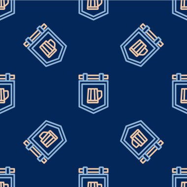 Çizgi Sokak tabelasında mavi arka planda izole edilmiş bira ikonu var. Reklamlar için uygun bar, kafe, bar, restoran. Vektör