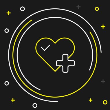 Çizgi Kalp atış simgesi siyah arkaplanda izole edildi. Kalp atışı işareti. Kalp atışı ikonu. Kardiyogram simgesi. Renkli taslak konsepti. Vektör