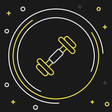Dumbbell çizgisi simgesi siyah arkaplanda izole edildi. Kas kaldırma, fitness halteri, spor malzemeleri. Renkli taslak konsepti. Vektör