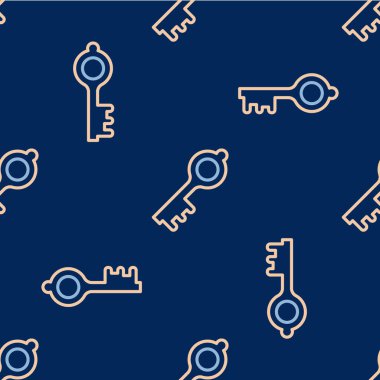 Eski çizgi sihirli anahtar simgesi mavi arkaplanda izole edilmiş pürüzsüz desen. Vektör