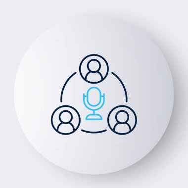 Çizgi Buluşma simgesi beyaz arkaplanda izole edildi. İş ekibi toplantısı, tartışma konsepti, analiz, içerik stratejisi. Sunum konferansı. Renkli taslak konsepti. Vektör